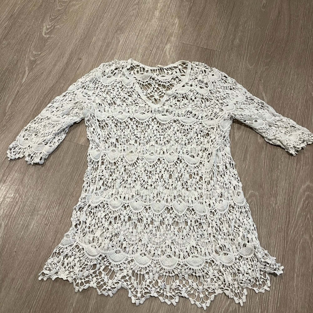 Surf Gypsy Cotton Crochet Cream Lace Swim Cover-Up Beach Pool Dress